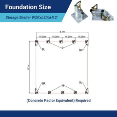 Struttura di Copertura Rinforzata per Stoccaggio 20'x20'x12'